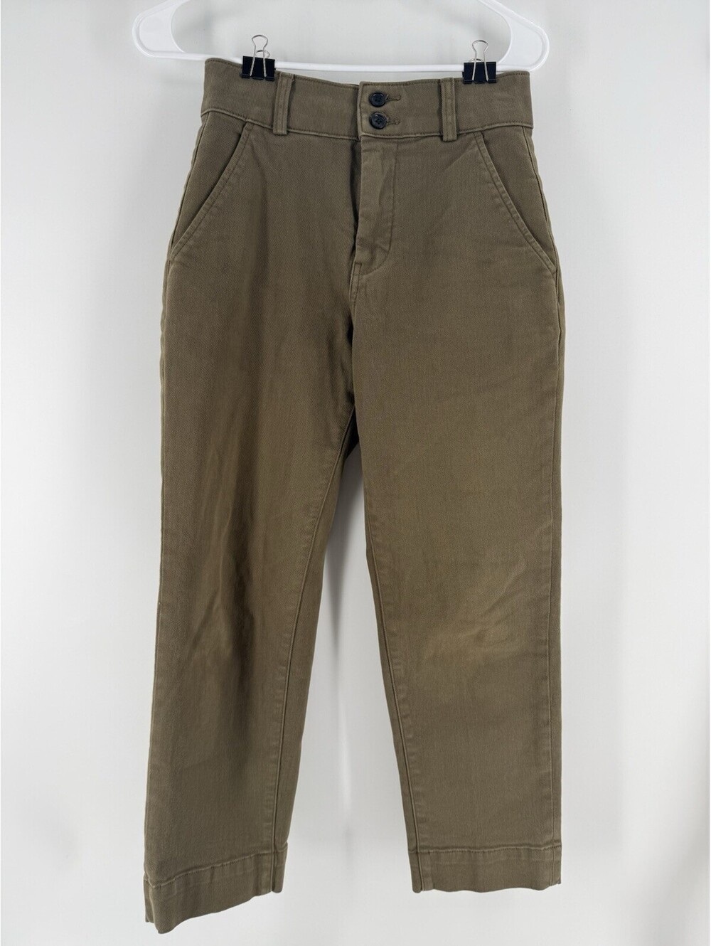Everlane Women's Size 00 Green Straight Leg High Waisted Twill Pants